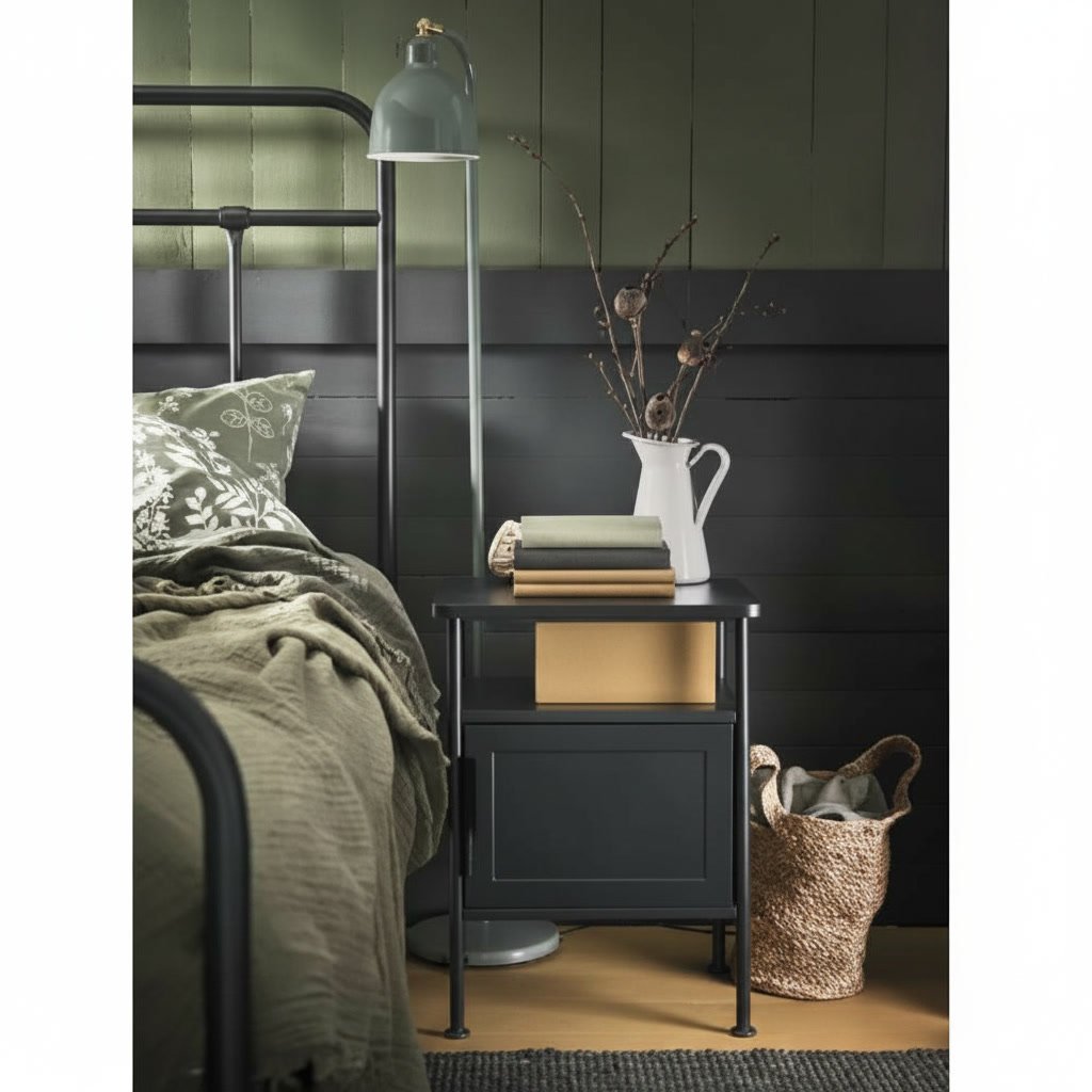 GRAFJALLEN Bedside Table with Drawer and Shelf - Image 2
