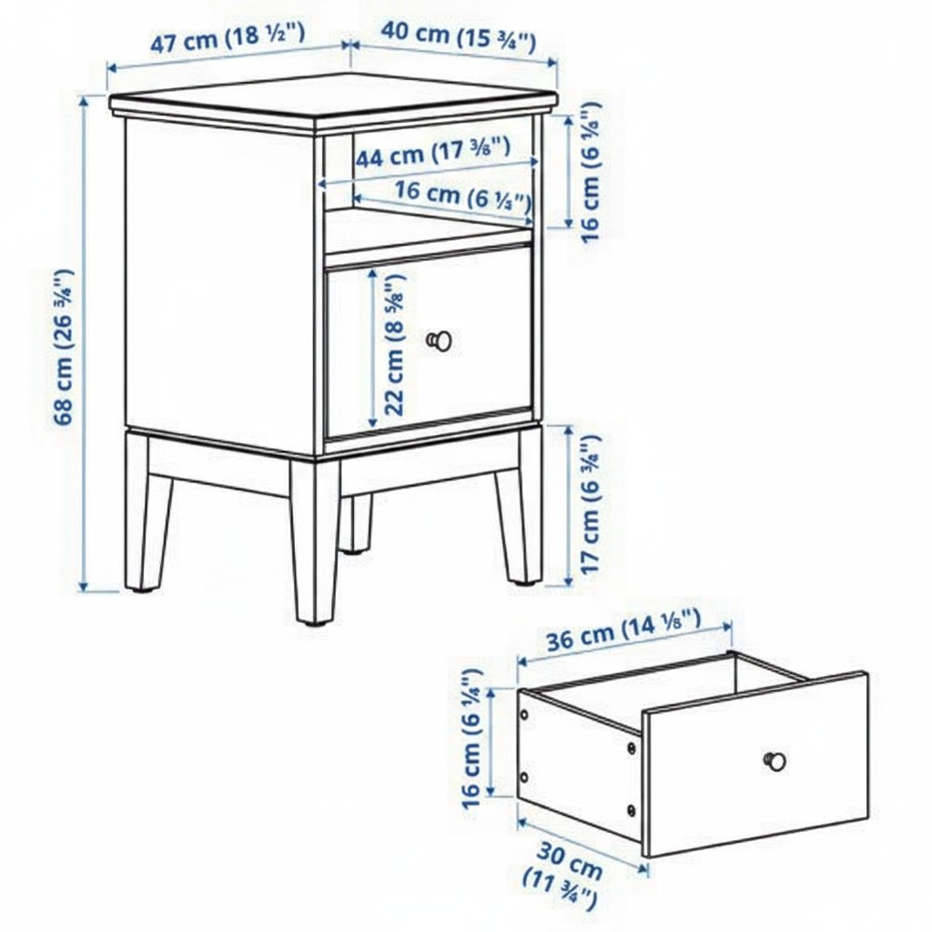 IDAVIK Bedside Table with Drawer and Shelf - Image 5