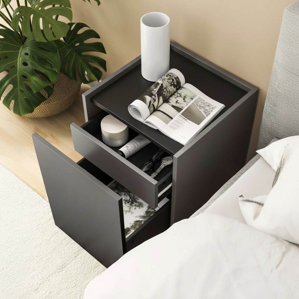 PLOKER Bedside Cabinet with Drawer - Image 8