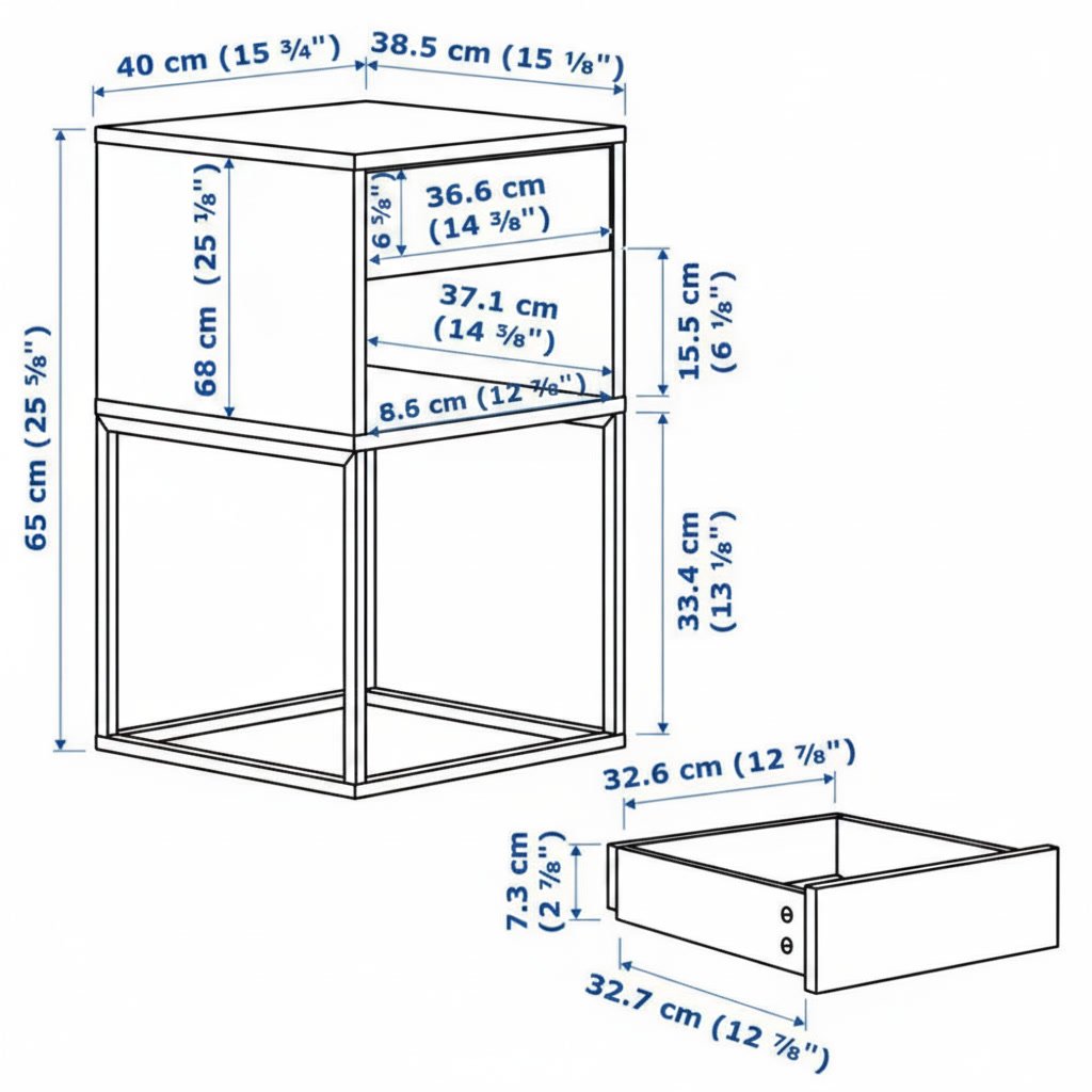 VIKHOLM 1-Drawer Bedside Table - Image 12