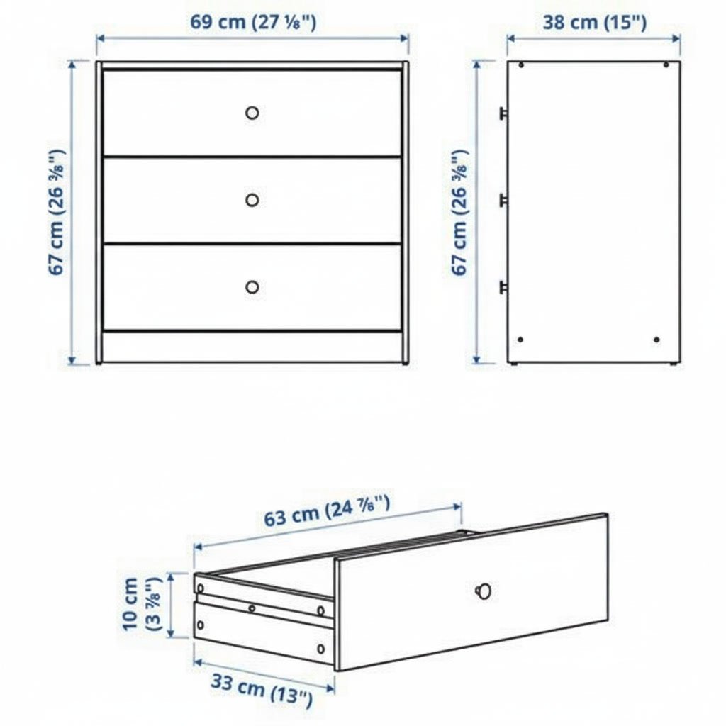GURSKAN 3 Drawer Clothing Storage Chest - Image 5