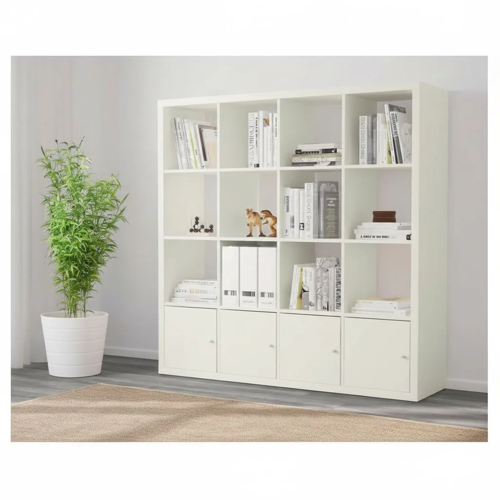 NORDICA 16-Cube Bookcase Shelving Unit With 4 Door Inserts - Image 3