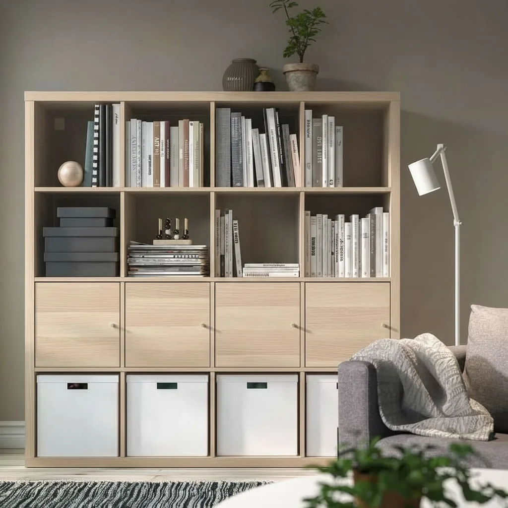 NORDICA 16-Cube Bookcase Shelving Unit With 4 Door Inserts - Image 4