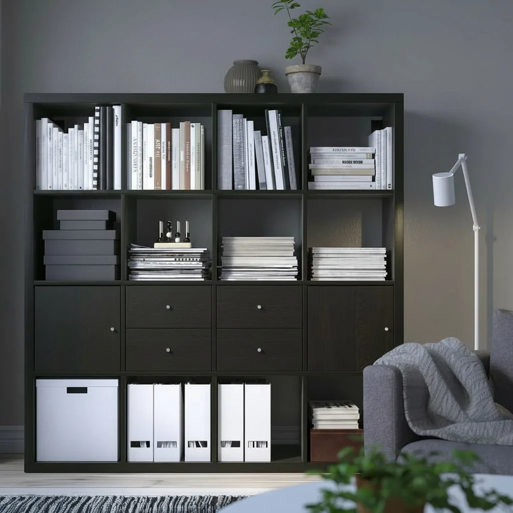 NORDICA 16-Cube Bookcase Shelving Unit With 2 Doors & 2 Drawer Inserts - Image 2