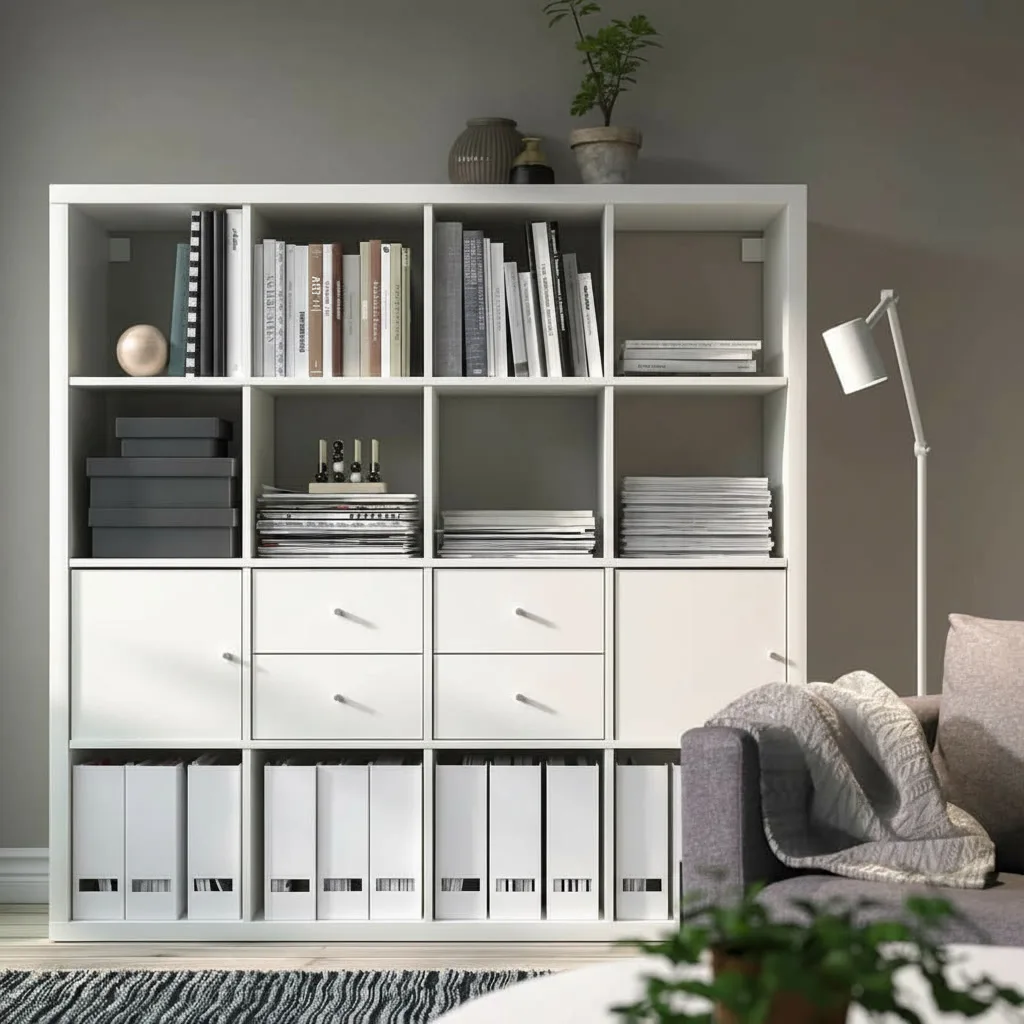 NORDICA 16-Cube Bookcase Shelving Unit With 2 Doors & 2 Drawer Inserts - Image 4