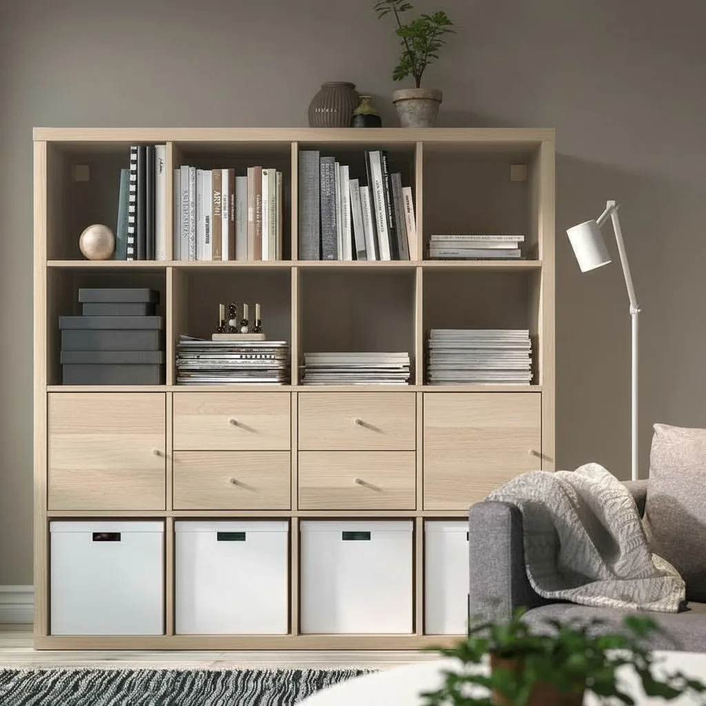 NORDICA 16-Cube Bookcase Shelving Unit With 2 Doors & 2 Drawer Inserts - Image 5