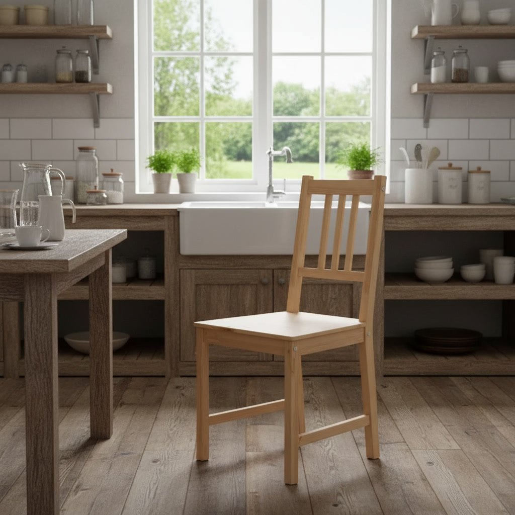 PINVARA Solid Pine Slatted Back Dining Chair - Image 3
