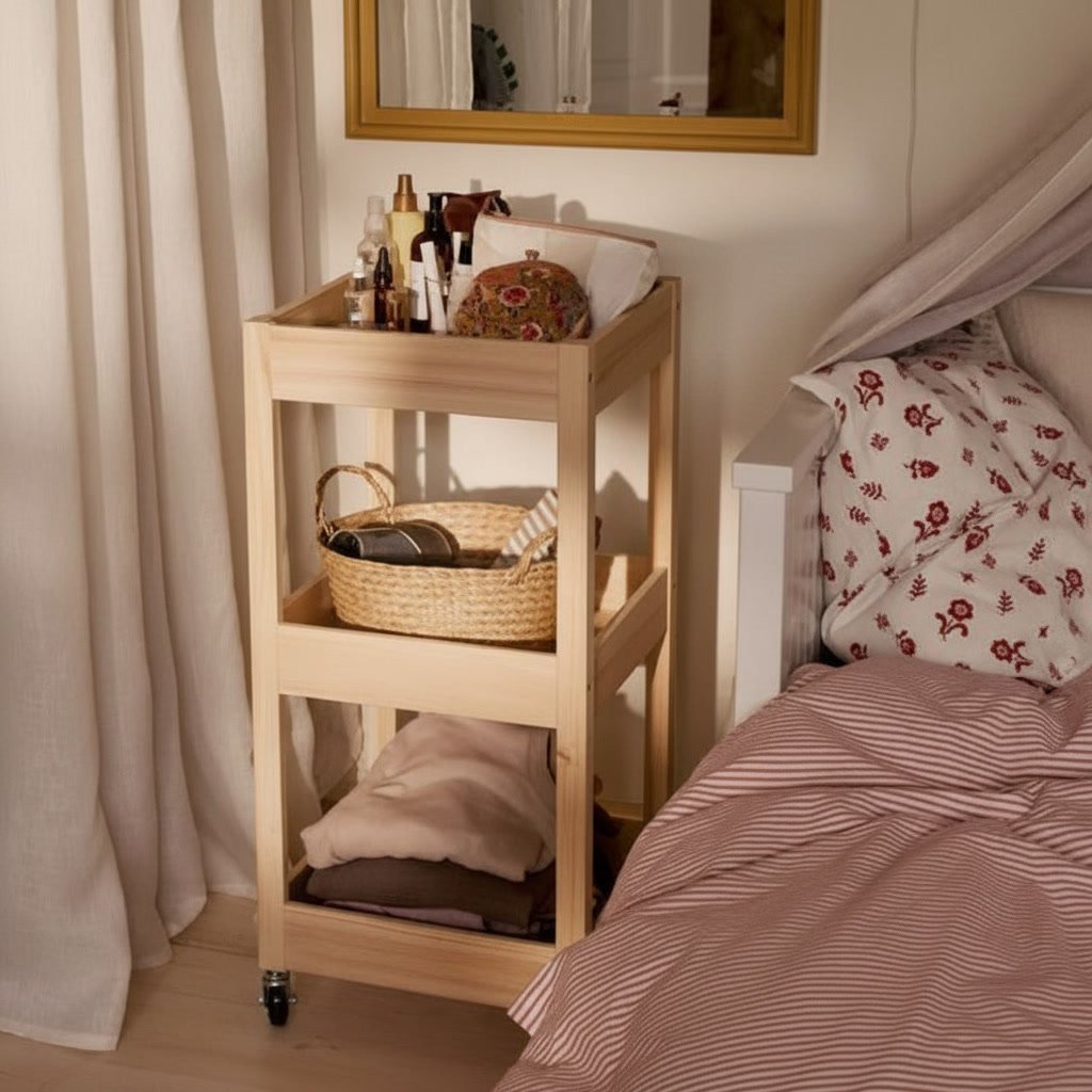 LOSVIK Three-Tier Pine Storage Trolley - Image 3