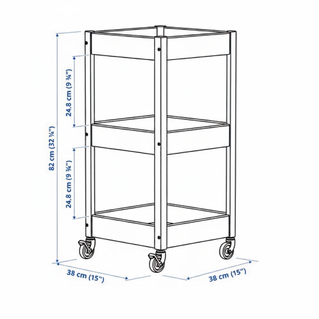 LOSVIK Three-Tier Pine Storage Trolley - Image 4