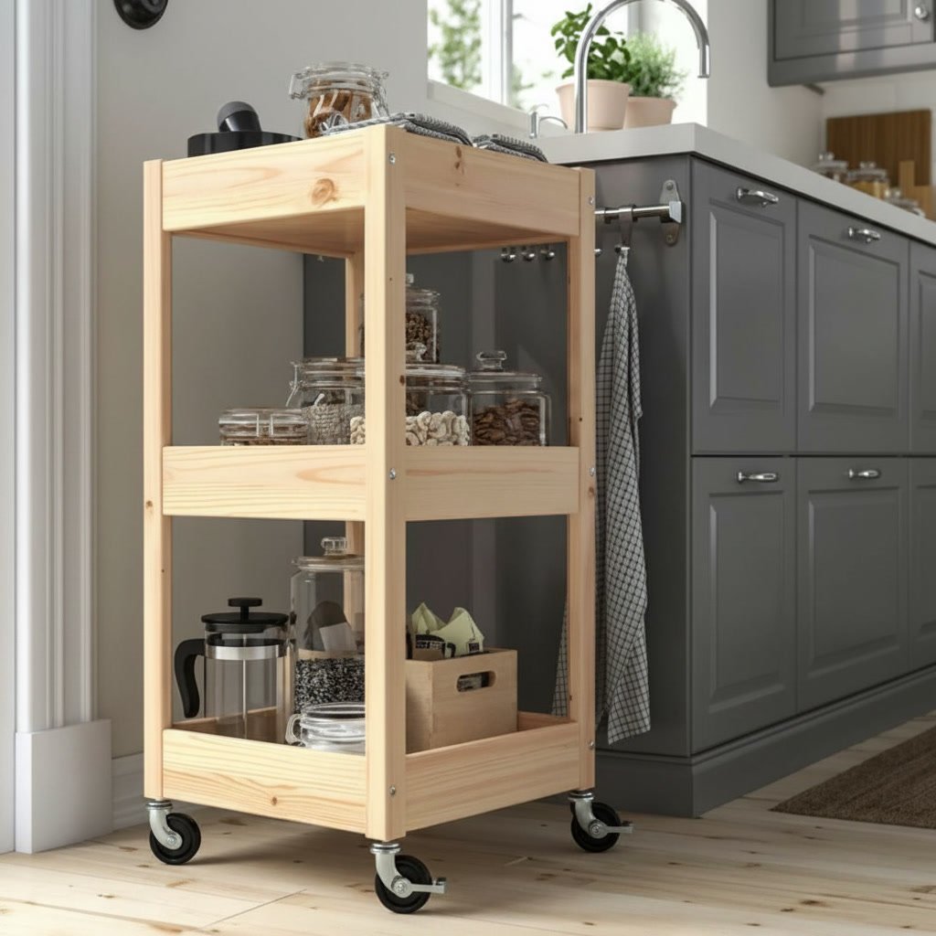 LOSVIK Three-Tier Pine Storage Trolley - Image 2