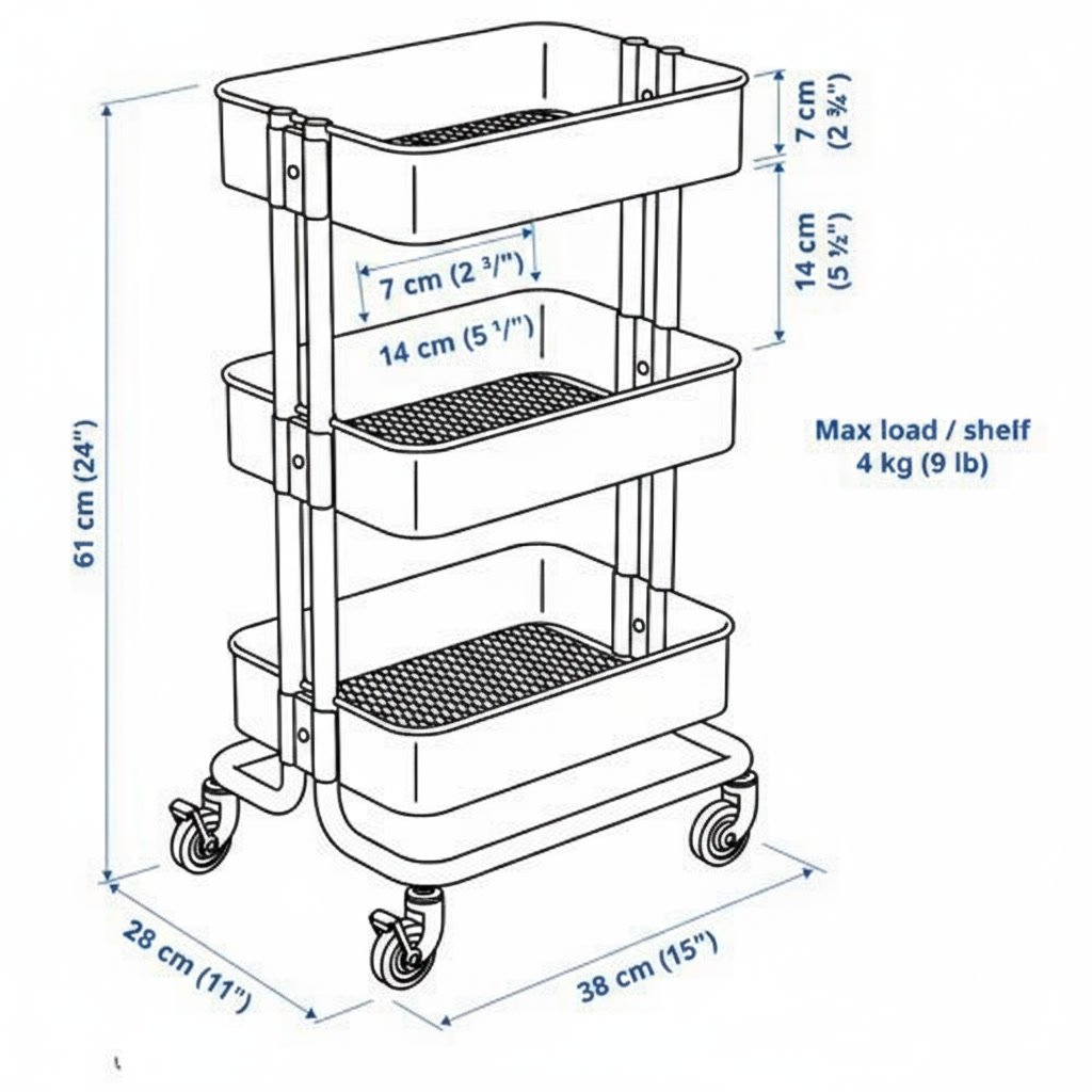 RASKVIK Three-Tier Rolling Storage Trolley - Image 24