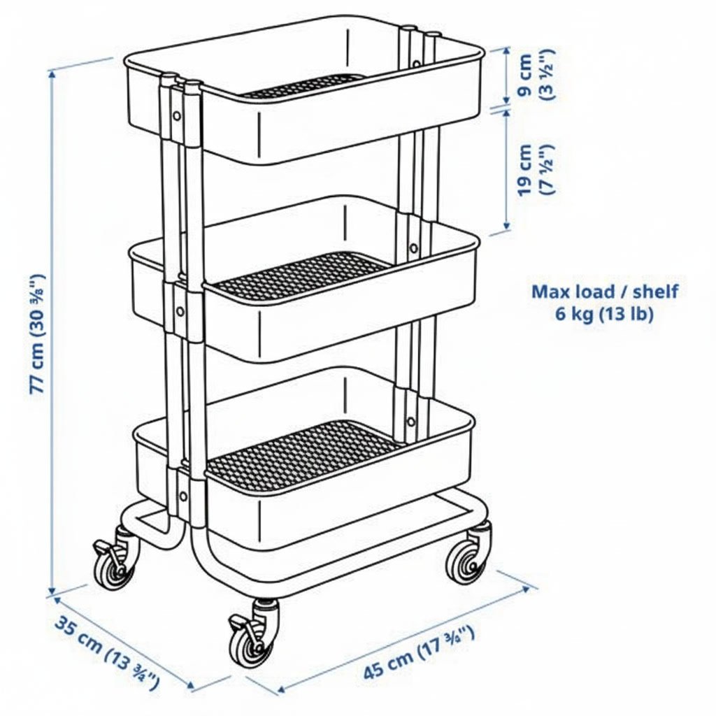 RASKVIK Three-Tier Rolling Storage Trolley - Image 19