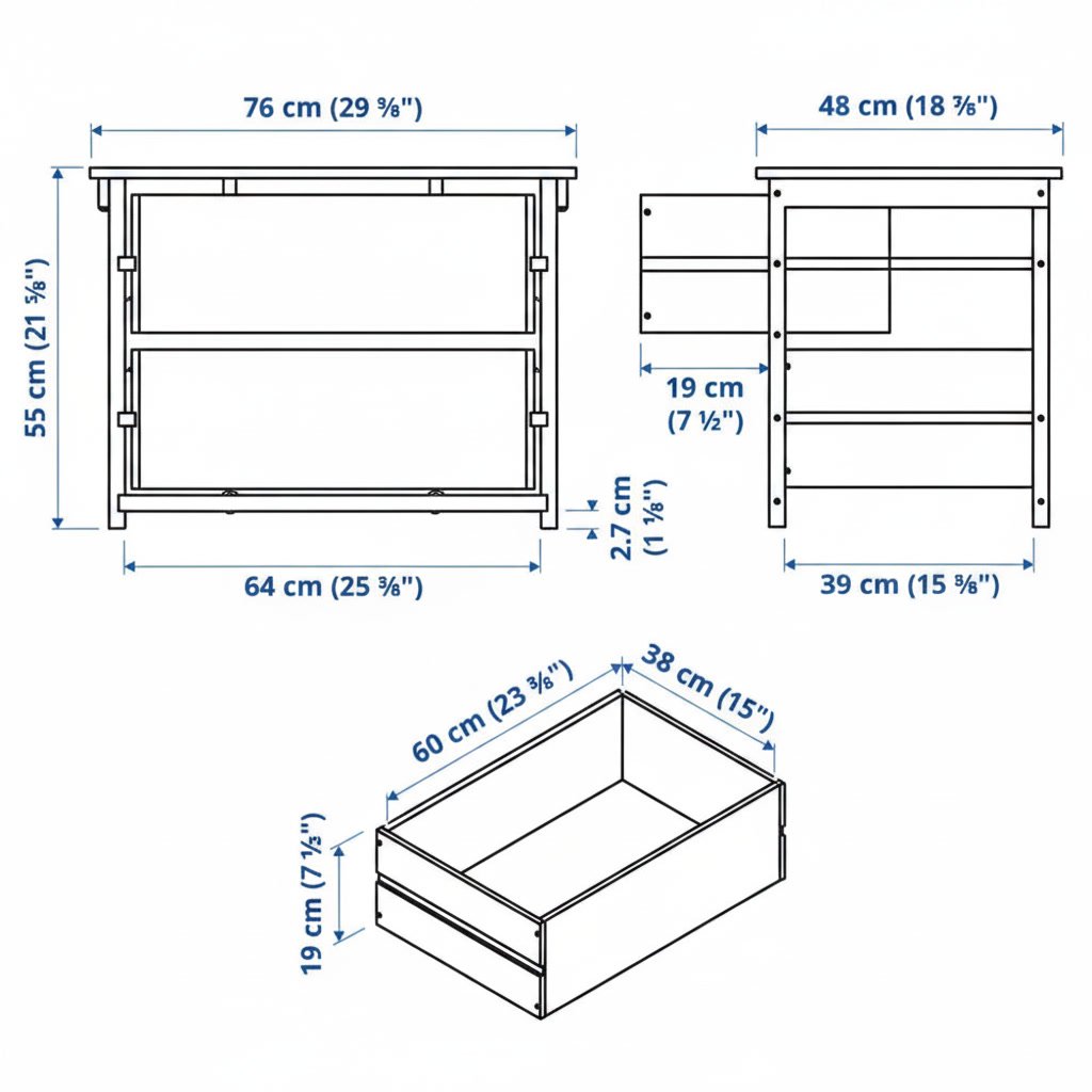 KRONVIK Solid Pine 2-Drawer Storage Chest - Image 5