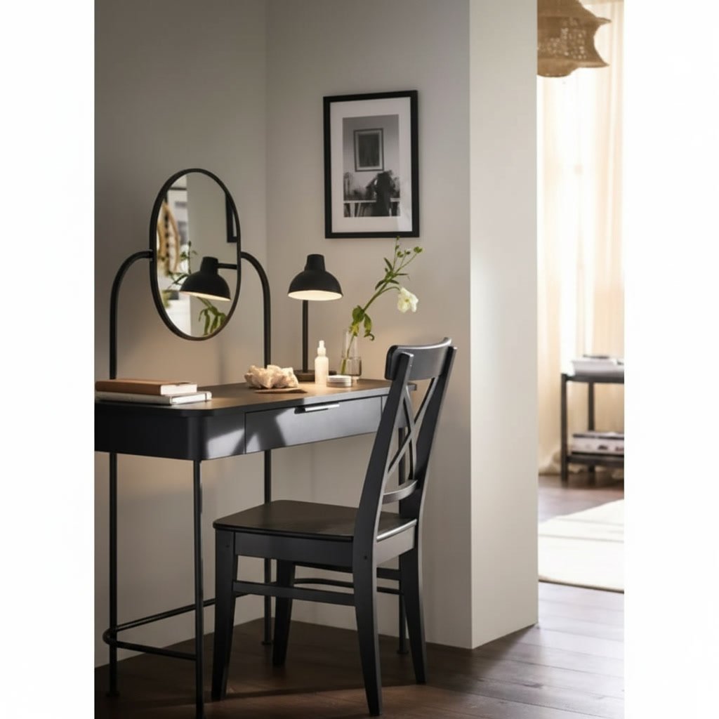 GRAFVIK Oval Mirror Vanity Table - Image 2