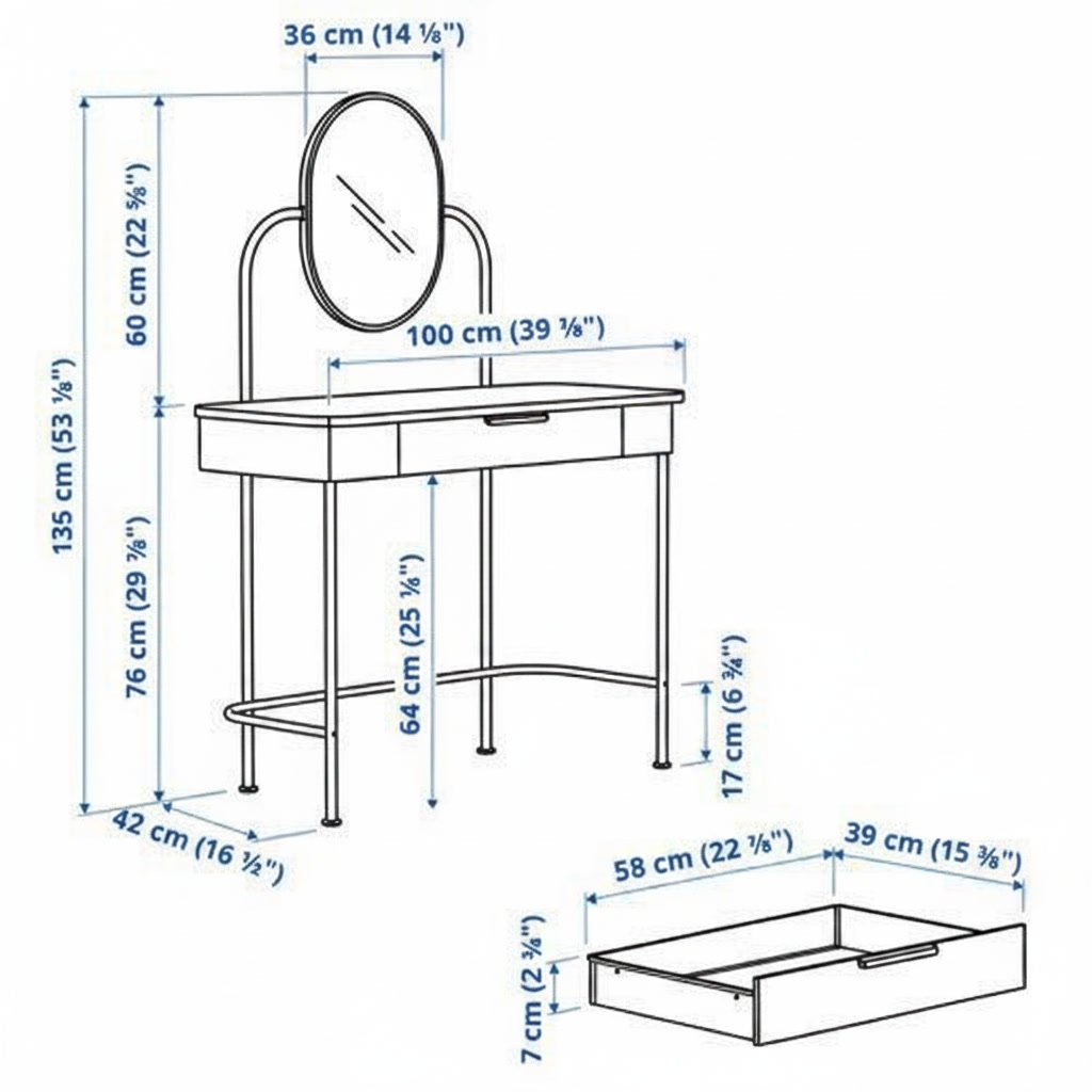 GRAFVIK Oval Mirror Vanity Table - Image 5