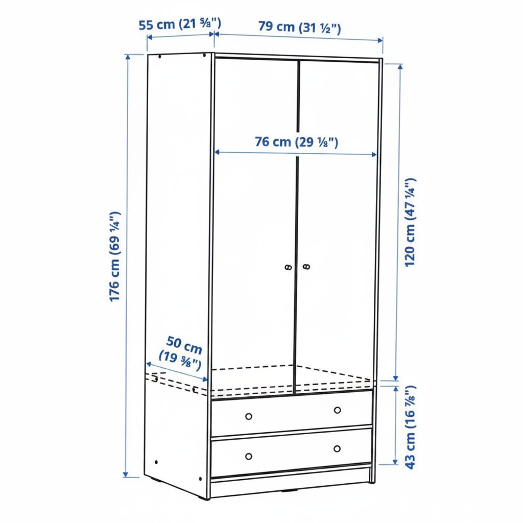 KLEPVIK Slim Double Door Wardrobe - Image 6