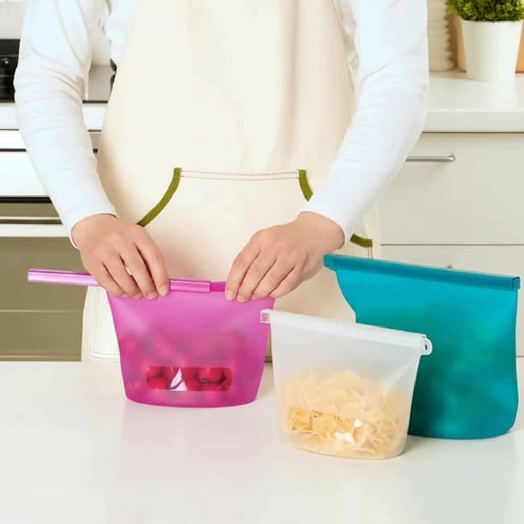 FILVIK 3-Piece Silicone Reusable Food Storage Bag Set - Image 2