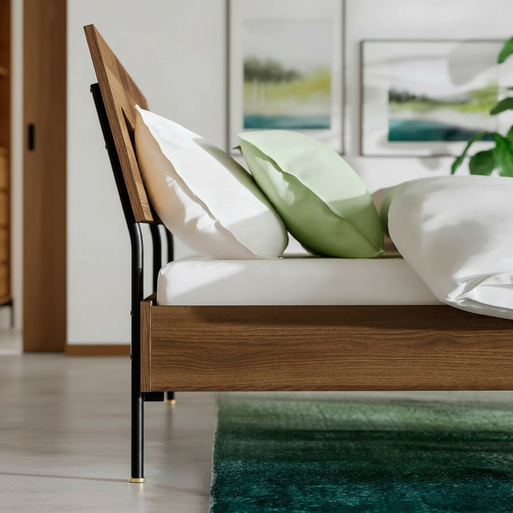 RADVIK Walnut Effect Double Bed Frame - Image 3