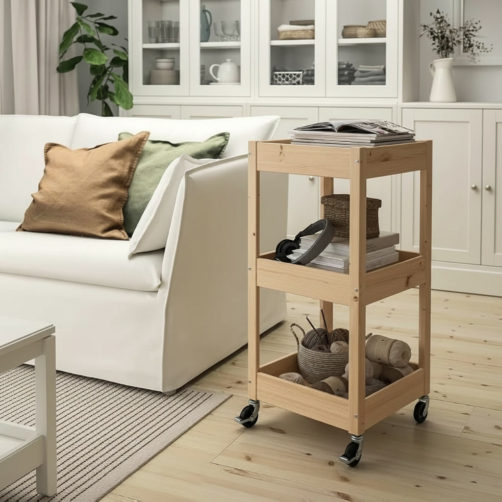 LOSVIK Three-Tier Pine Storage Trolley - Image 2