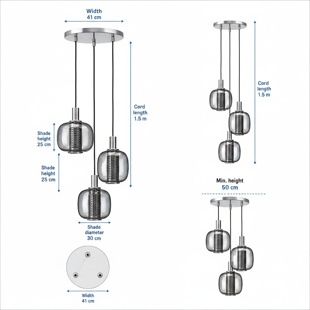 HOGVIK 3-Light Globe Glass Pendant Lamp - Image 4